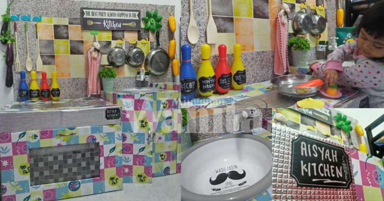 DIY Dapur Mainan Anak Guna Kotak, Bajet Jimat Tak Sampai RM60!