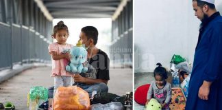 Ustaz Ebit Bantu Keluarga Anak Kecil Tidur Beralas Kotak Atas Jambatan