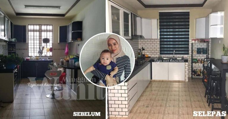 DIY Dapur Mak Ayah Versi Bajet, Guna Rak Dan Wallpaper, Cantik Hasilnya
