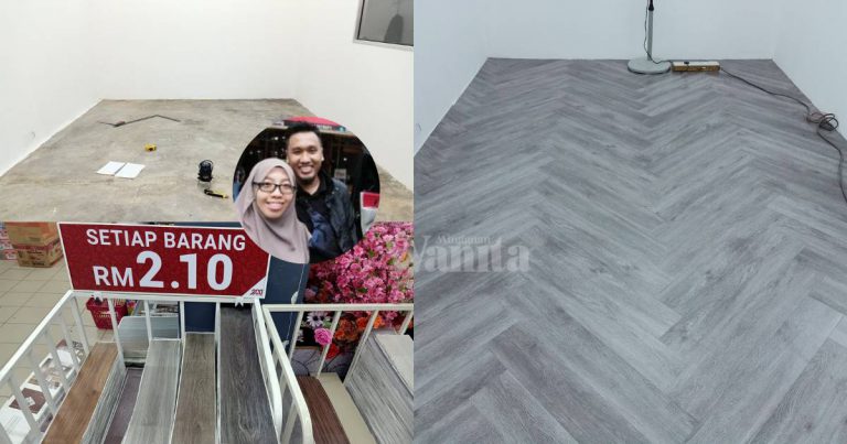 Makeover Lantai Simen Ala-Ala Herringbone Stail, Guna Vinyl Sticker Kedai RM2