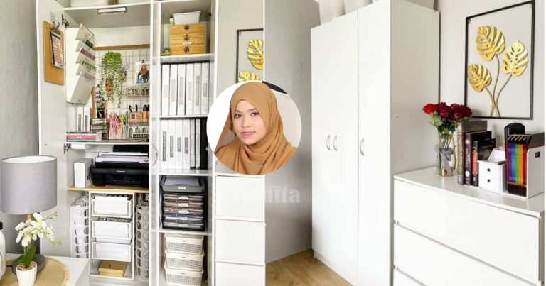 Idea DIY “Home Office” Dari Almari Pakaian, Tertutup Tak Nampak Serabut!