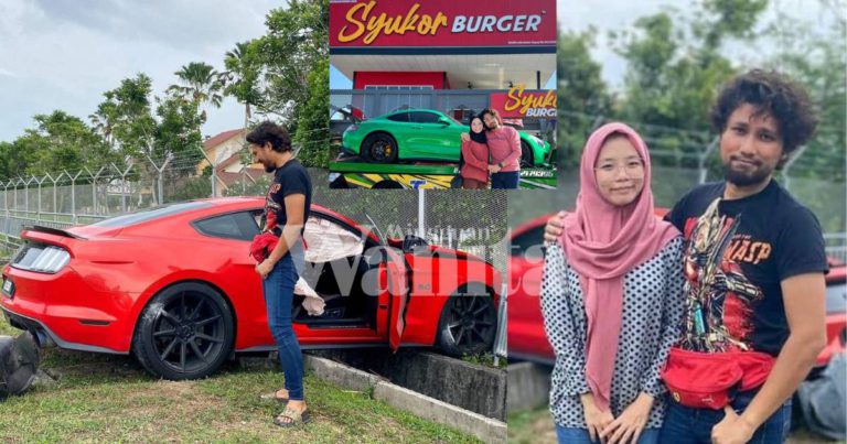 Isteri Pandu FORD MUSTANG Masuk Parit, Suami Mampu Senyum, “Yang Penting Selamat, Duit Boleh Dicari”
