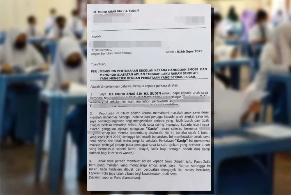 Bapa Kongsi Kisah Anak Perempuan Jadi Mangsa Buli Emosi Gara-gara Enggan Benarkan Rakan Meniru