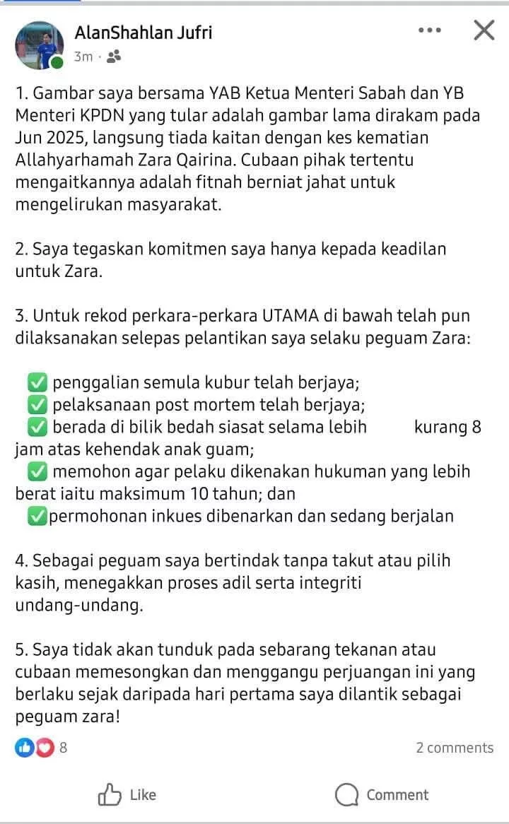 Foto Tular Di Media Sosial, Cubaan Fitnah Berniat Jahat, Peguam Ibu Zara Qairina Tak Akan Tunduk Sebarang Tekanan