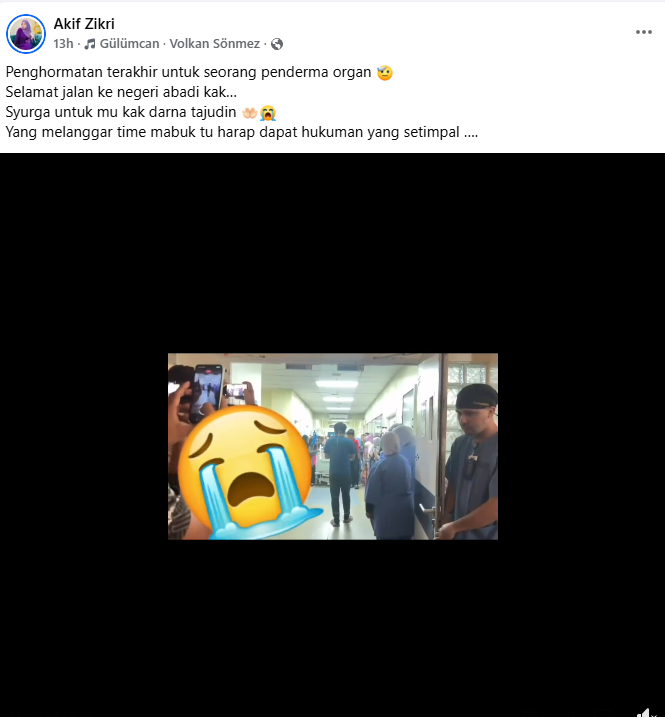 Maut Dilanggar Pemandu Mabuk, Keluarga Penuhi Hasrat Arwah Darna Derma Kornea Mata, Izin Pihak Hospital Buat Pembedahan