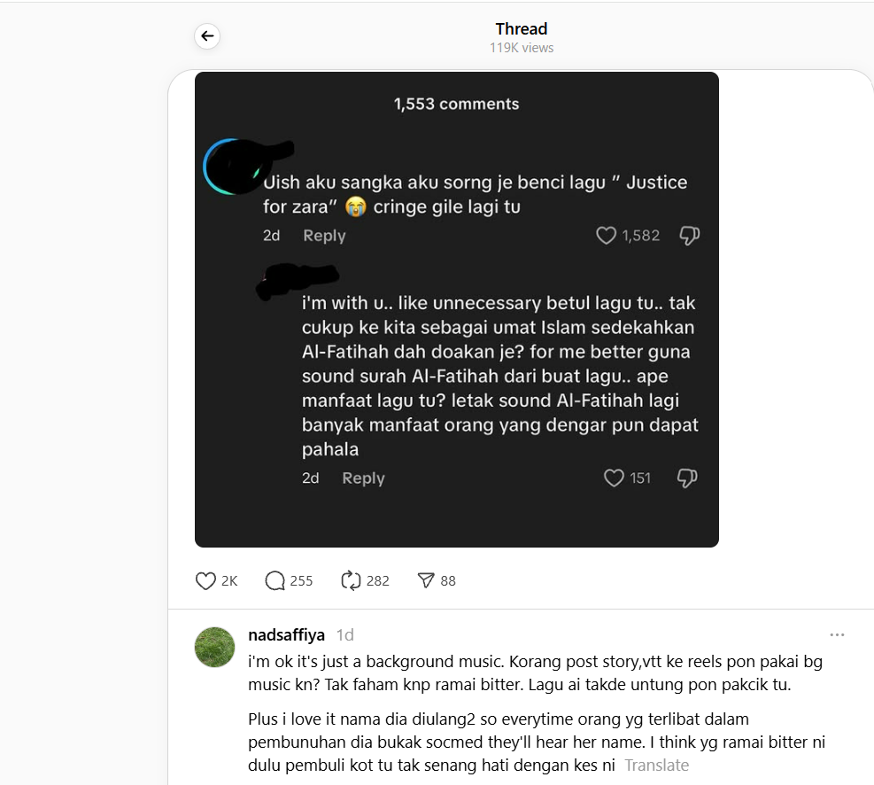 Ramai Mula ‘Benci’ Dengan Lagu “Justice For Zara”? Ada Yang Kata Patut Sedekah Al-Fatihah Saja