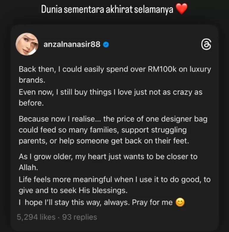 Anzalna Nasir Pernah Berbelanja RM100,000 Untuk Sebuah Beg. Tak Lagi Kejar Kemewahan, Kini Pilih Bahagia Dengan Memberi
