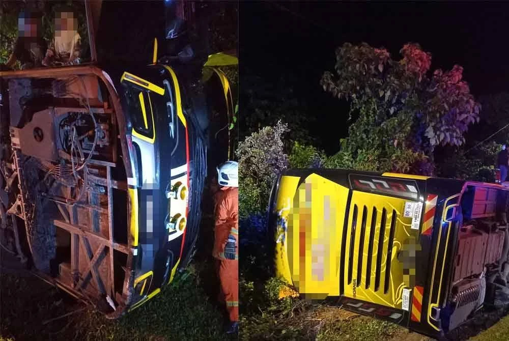 Bas Ekspres Terbalik Di Kuala Krai, Bawa 15 Penumpang, Tiga Mangsa Cedera Ringan
