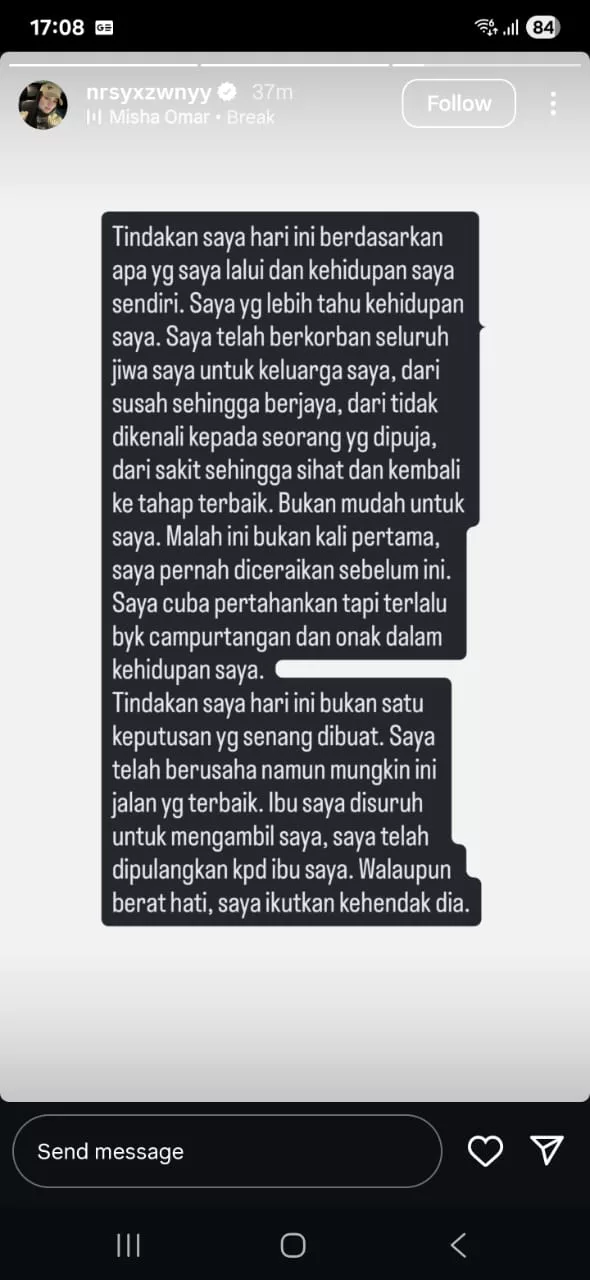 Isteri Faisal Halim Meluah Rasa, “Saya Telah Dipulangkan Kepada Ibu Saya, Ini Bukan Kali Pertama Diceraikan…