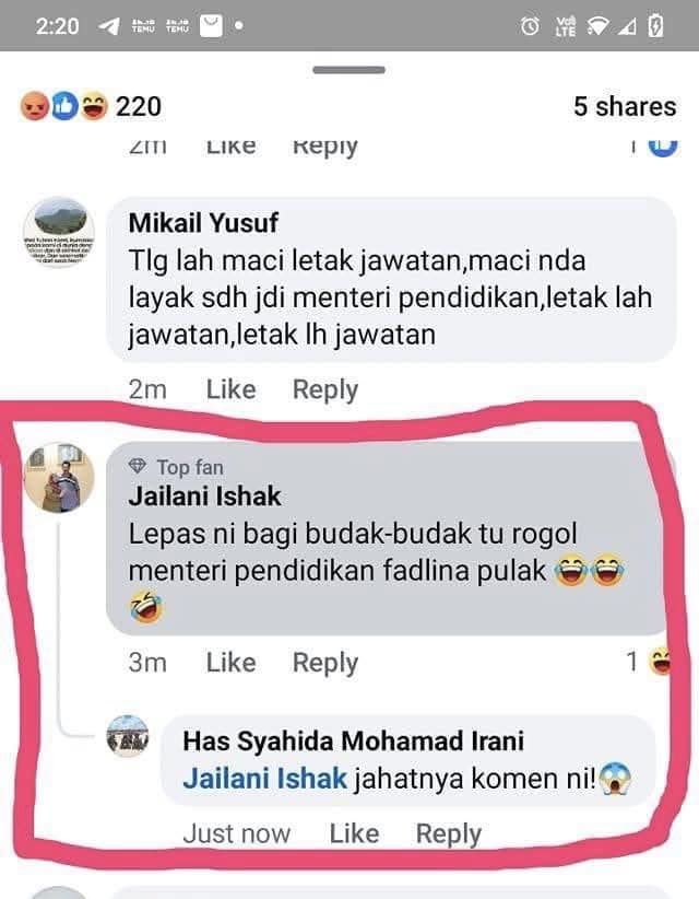 Menteri Pendidikan Dihina Dengan Komen Lucah, Lelaki Dikecam Kerana Gurauan Melampau Tentang Rogol