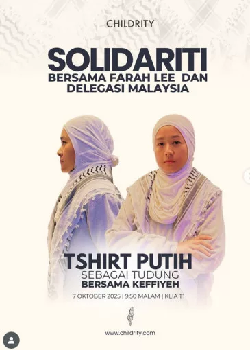 Farah Lee ‘Ajak’ Rakyat Malaysia Pakai T-Shirt Putih Sebagai Tudung Malam Ini Di KLIA, Tanda Solidariti