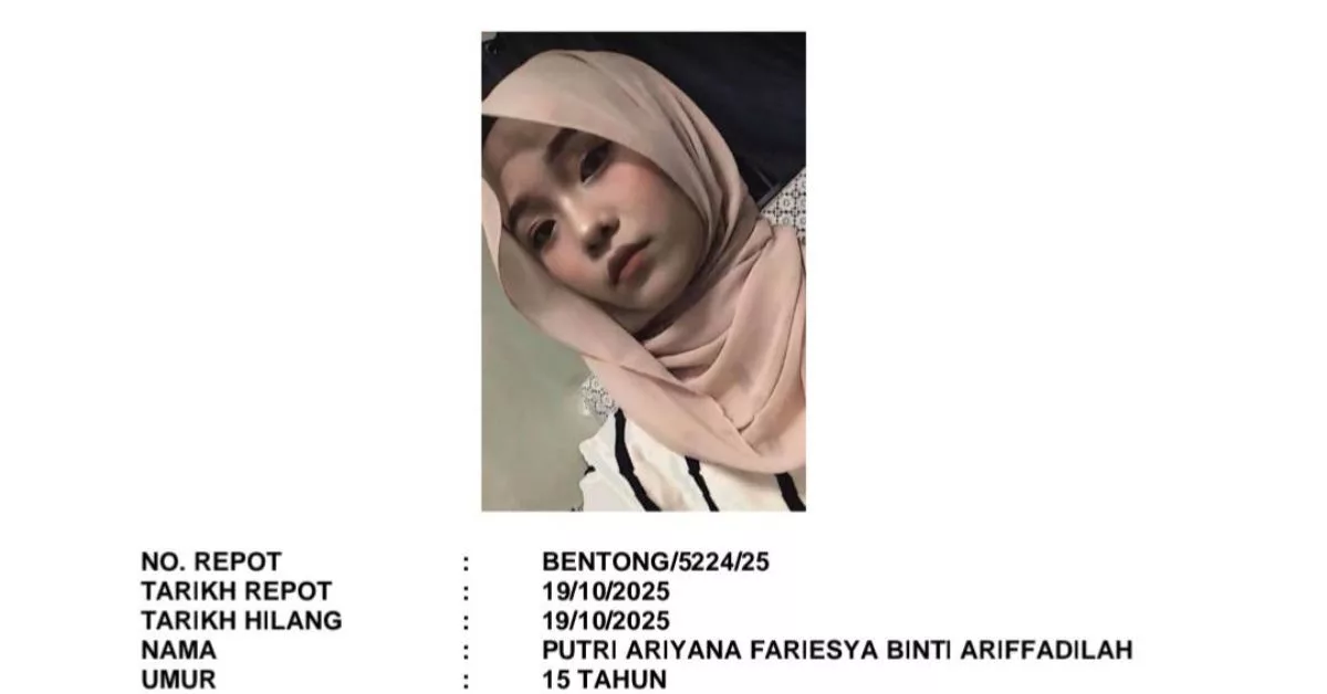 Remaja Hilang Di Bentong: Putri Ariyana Naiki E-Hailing Sebelum Lesap