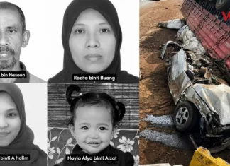 Kereta Dihempap Treler Muatan Habuk Kayu, Empat Sekeluarga Termasuk Bayi Setahun Maut Kereta Dihempap Treler