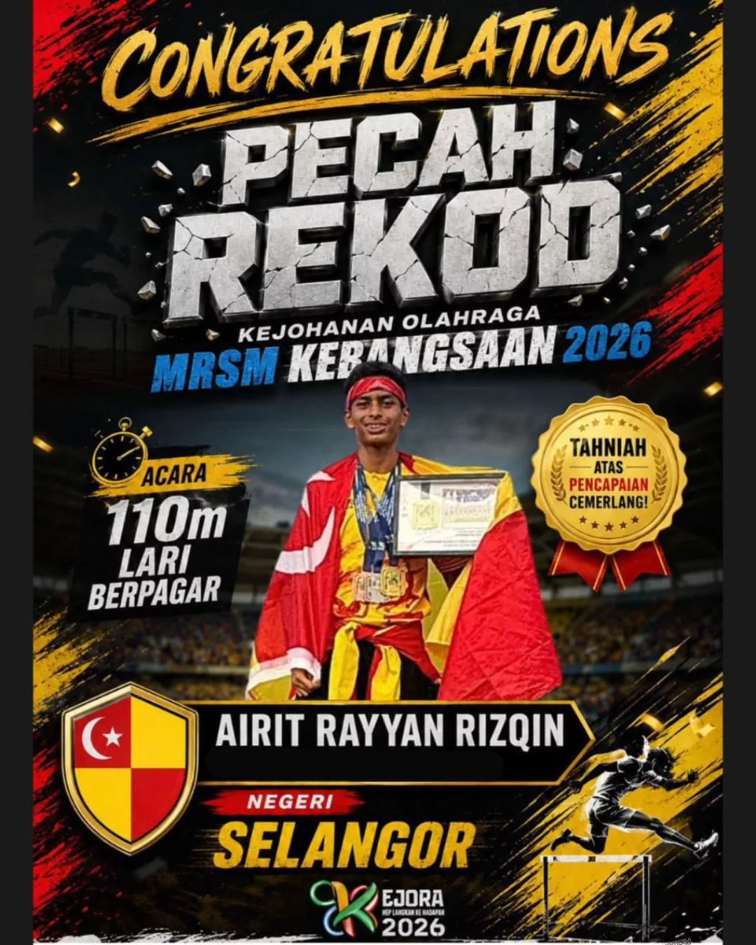 Rita Rudaini Bangga Anak Pecah Rekod MRSM Kebangsaan 110m Lari Berpagar, Titip Penghargaan Buat Guru