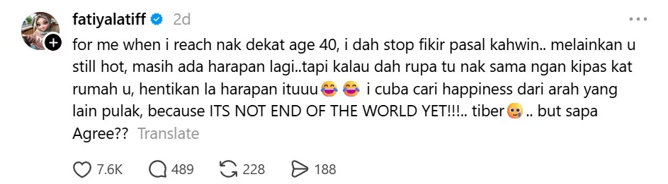 Umur 40 Tahun, Fathia Latiff Dah Berhenti Fikir Soal Kahwin!