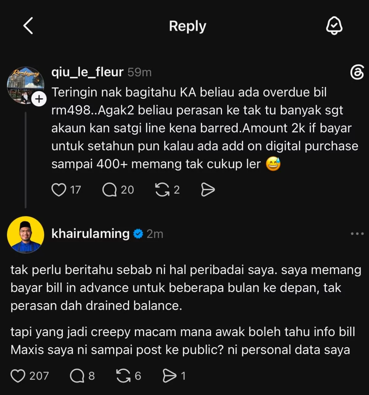 Khairul Aming Hantar LOD Kepada Maxis, Akaun Wanita Dedah Data Peribadinya Sudah Nyahaktif 7 Khairul Aming Hantar LOD Kepada Maxis, Akaun Wanita Dedah Data Peribadinya Sudah Nyahaktif