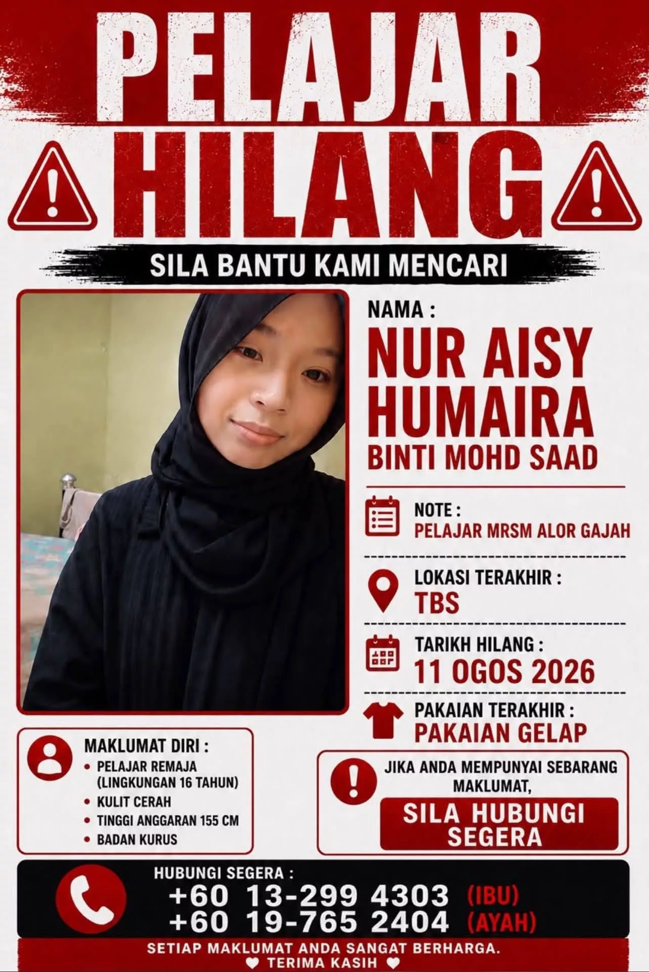 Dua Pelajar MRSM Alor Gajah Hilang, Dr Asyraf Wajdi Mohon Doa Orang Ramai 7 Dua Pelajar MRSM Alor Gajah Hilang, Dr Asyraf Wajdi Mohon Doa Orang Ramai