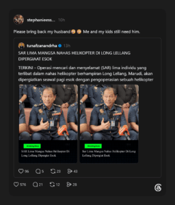 Helikopter Terhempas: Isteri Rayu Suami Dibawa Balik ‘Tolong bawa pulang suami saya’ 2 helikopter terhempas