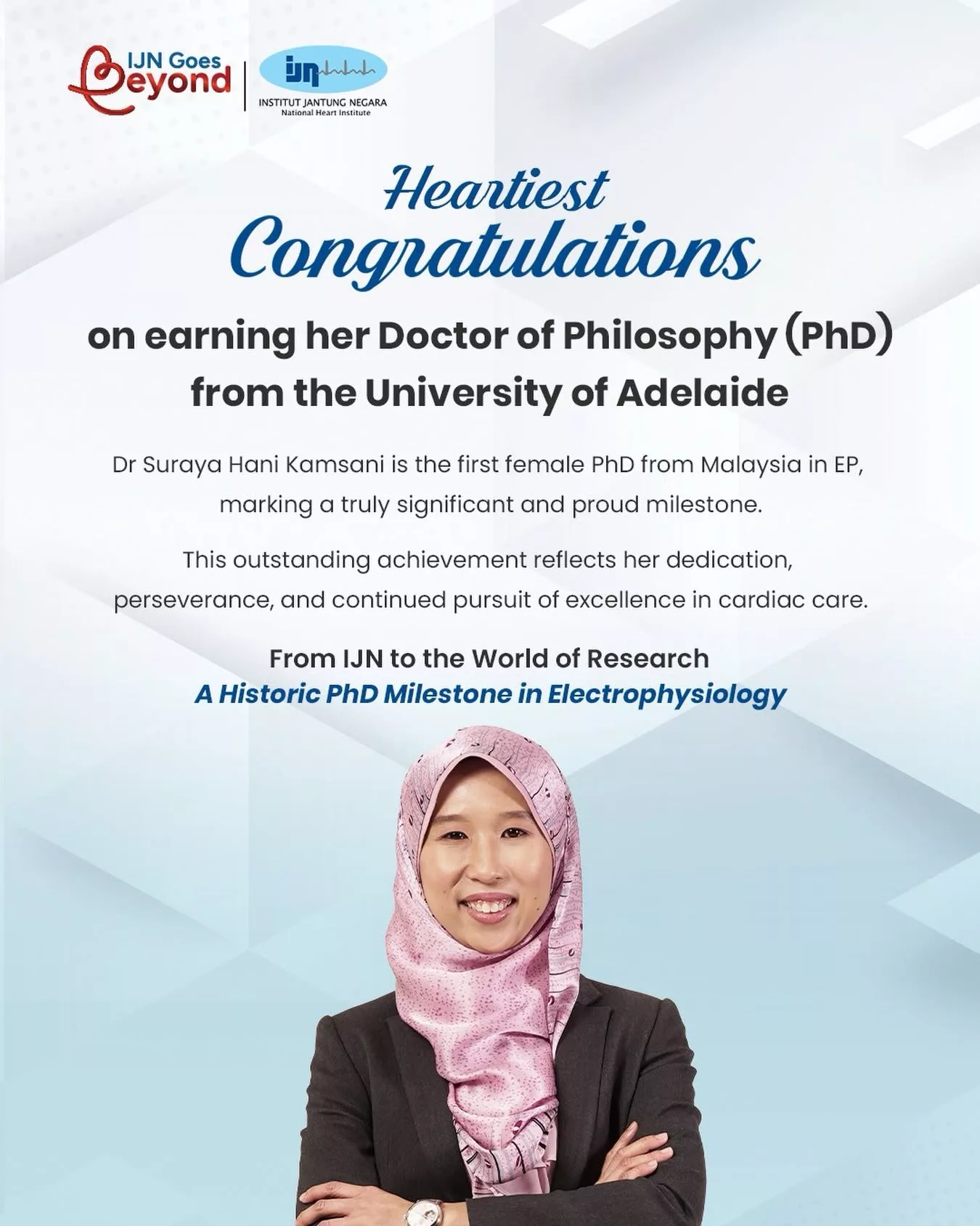 Dr. Suraya Hani Kamsani Harumkan Nama Negara, Wanita Malaysia Pertama Raih PhD Dalam Bidang Elektrofisiologi 3 Dr. Suraya Hani Kamsani Harumkan Nama Negara, Wanita Malaysia Pertama Raih PhD Dalam Bidang Elektrofisiologi