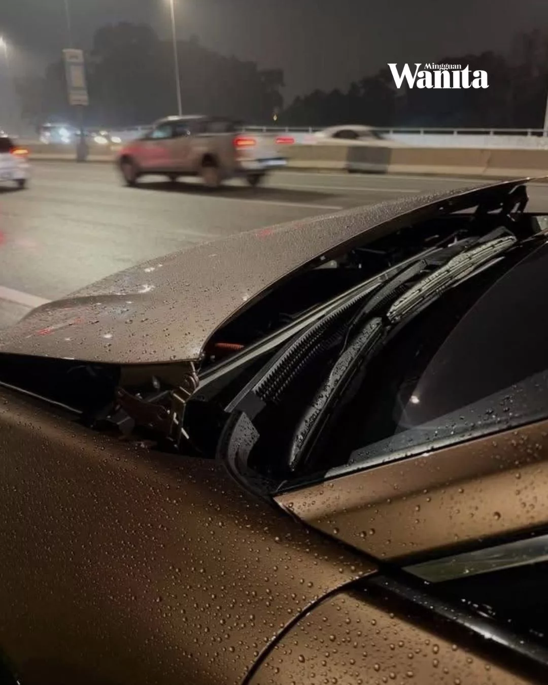 Wany Hasrita Kemalangan Dalam Perjalanan, Bonet Kereta Sampai Terangkat